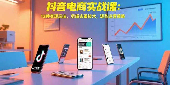 抖音电商实战课:12种变现玩法,剪辑去重技术,矩阵运营策略-来缘阁