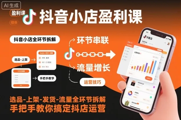 抖音小店盈利课-选品-上架-发货-流量全环节拆解，手把手教你搞定抖店运营-来缘阁