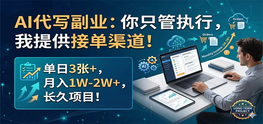 AI代写副业：你只管执行，我提供接单渠道！单日3张+，月入1W-2W+，长久项目-来缘阁