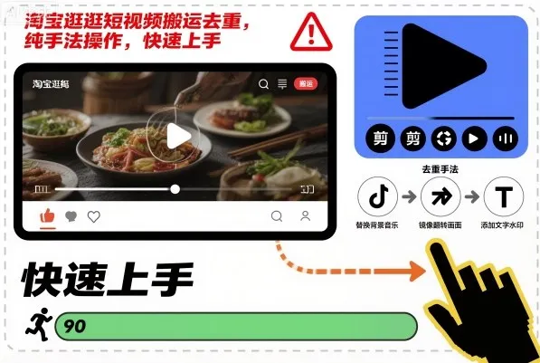 淘宝逛逛短视频搬运去重，纯手法操作，快速上手-来缘阁