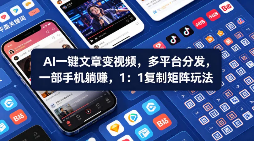 Ai一键文章变视频，多平台分发，一部手机躺賺，1：1复制矩阵玩法-来缘阁