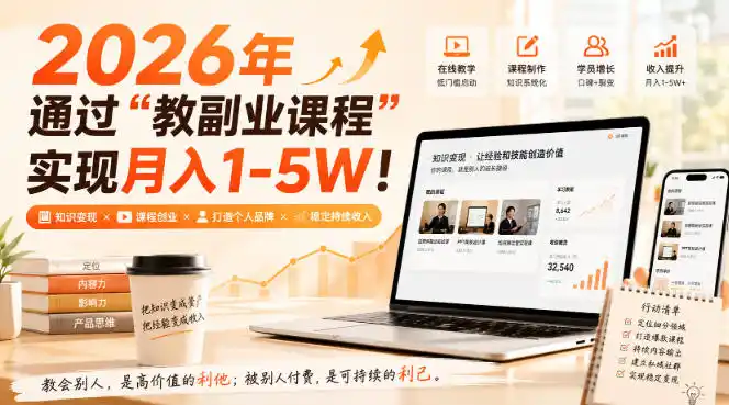 2026年通过“教副业课程”实现月入1-5W!毫无保留的全部教给你,长期稳定【揭秘】-来缘阁