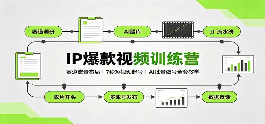 IP爆款视频训练营:赛道流量布局,7秒短视频起号,AI批量做号全套教学-来缘阁
