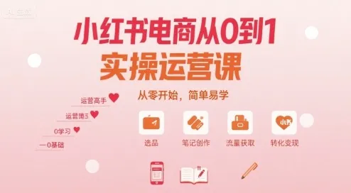 小红书电商从0到1实操运营课，从零开始，简单易学-来缘阁