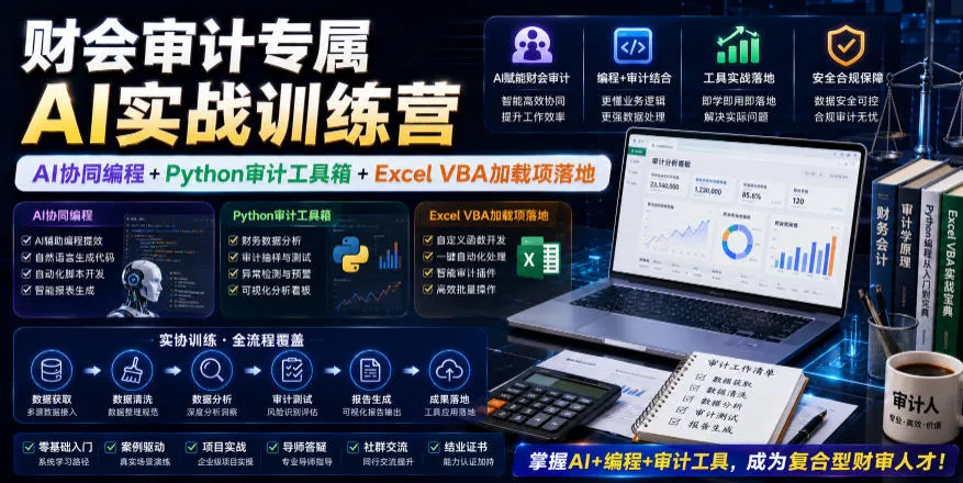 财会审计专属AI实战训练营｜AI协同编程+Python审计工具箱+Excel VBA加载项落地-来缘阁