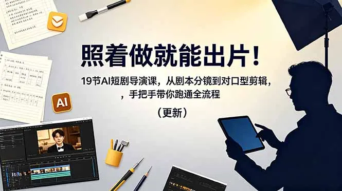 照着做就能出片！19节AI短剧导演课，从剧本分镜到对口型剪辑，手把手带你跑通全流程(更新-来缘阁