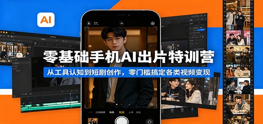 零基础手机AI出片特训营：从工具认知到短剧创作，零门槛搞定各类视频变现-来缘阁