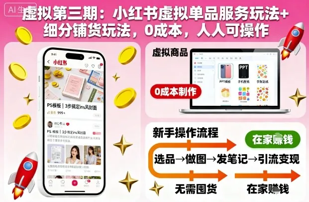 虚拟第三期：小红书虚拟单品服务玩法+细分铺货玩法，0成本，人人可操作-来缘阁