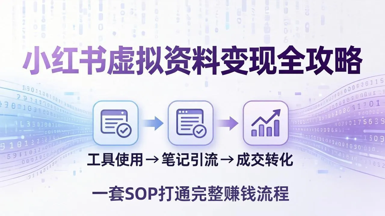 小红书虚拟资料变现全攻略：从工具使用到笔记引流成交，一套 SOP 打通完整赚钱流程-来缘阁