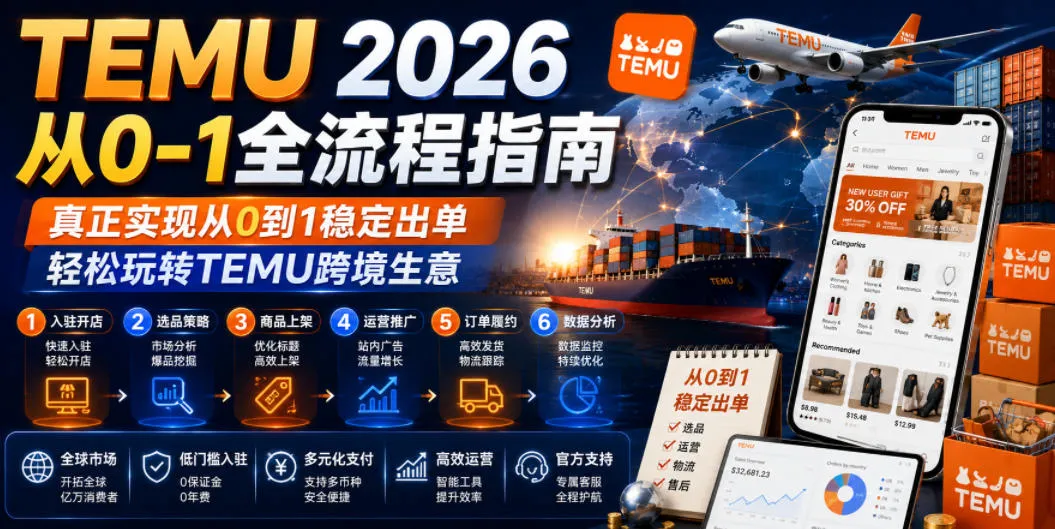 TEMU 2026从0-1全流程指南,真正实现从0到1稳定出单,轻松玩转TEMU跨境生意-来缘阁