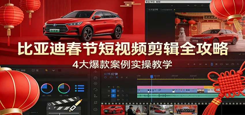 比亚迪春节短视频剪辑全攻略，4大爆款案例实操教学-来缘阁