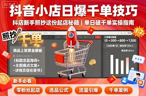 抖音小店日爆千单技巧，抖店新手照抄这份起店秘籍，单日破千单-来缘阁