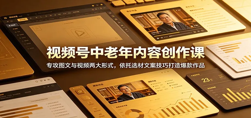 视频号中老年内容创作课：专攻图文与视频两大形式，依托选材文案技巧打造爆款作品-来缘阁