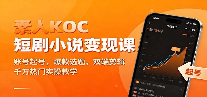 素人KOC短剧小说变现课：账号起号，爆款选题，双端剪辑，千万热门实操教学-来缘阁