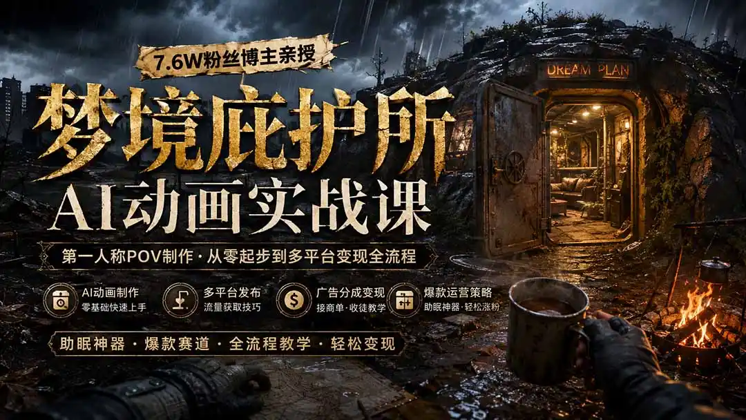 梦境庇护所AI动画实战课:7.6W粉丝博主亲授第一人称POV制作,从零起步到多平台发布变现全流程-来缘阁