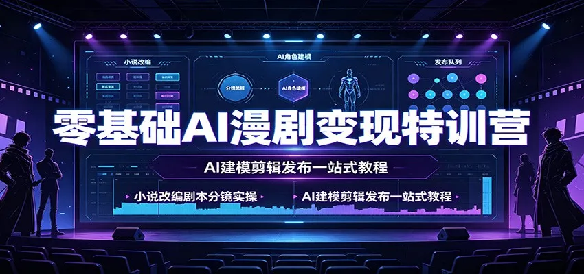 零基础AI漫剧变现特训营：小说改编剧本分镜实操，AI建模剪辑发布一站式教程-来缘阁