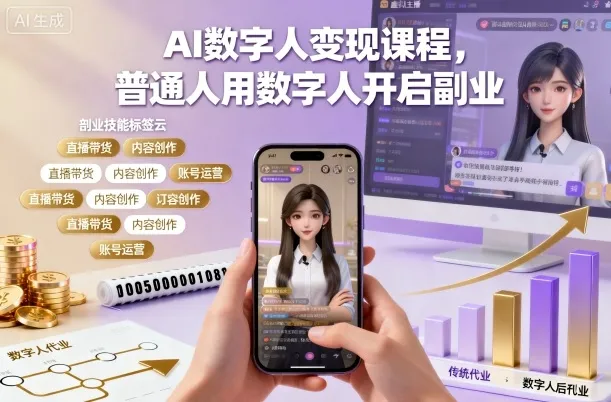 AI数字人变现课程,普通人用数字人开启副业-来缘阁