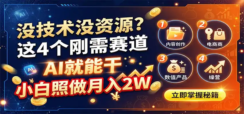 没技术没资源?这4个刚需赛道,AI就能干,小白照做月入2W-来缘阁