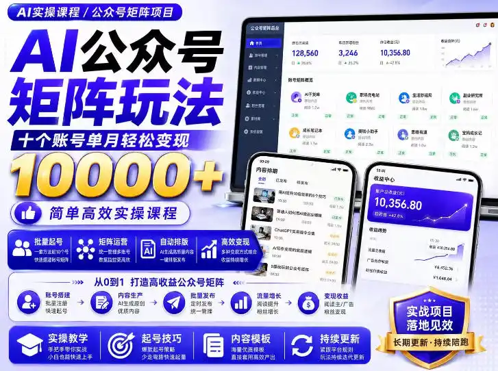 AI公众号矩阵实操玩法:内含价值399的提示词,三分钟一篇爆款文章,支持矩阵多账号运营-来缘阁