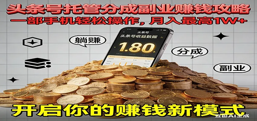 全程托管今日头条，一部手机就可以开干，最高躺赚1W+-来缘阁