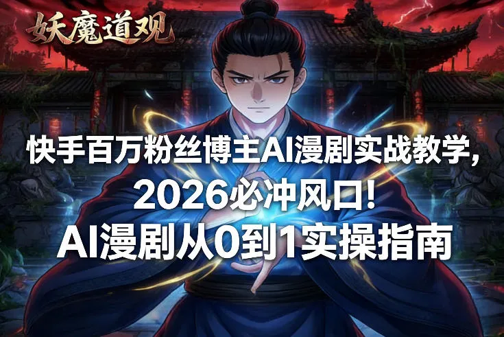 快手百万粉丝博主AI漫剧实战教学，2026必冲风口！AI漫剧从0到1实操指南-来缘阁
