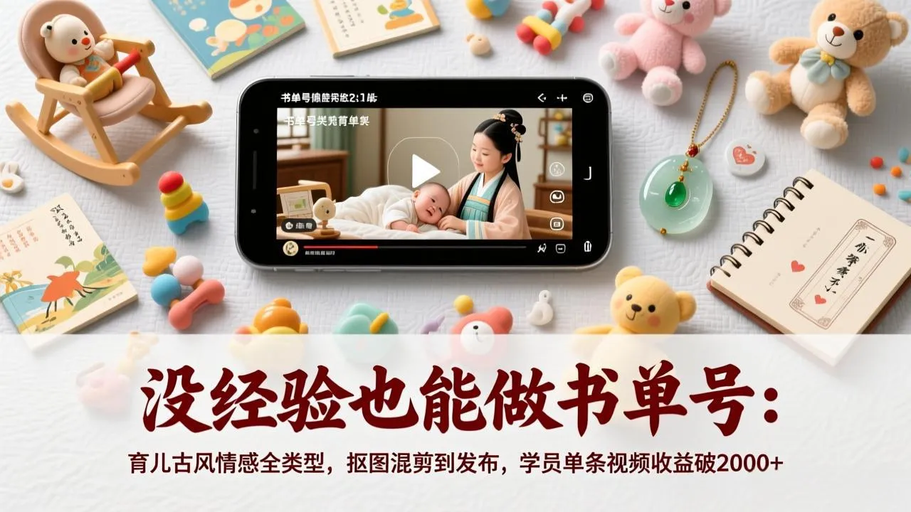 没经验也能做书单号：育儿古风情感全类型，抠图混剪到发布，学员单条视频收益破2000+-来缘阁