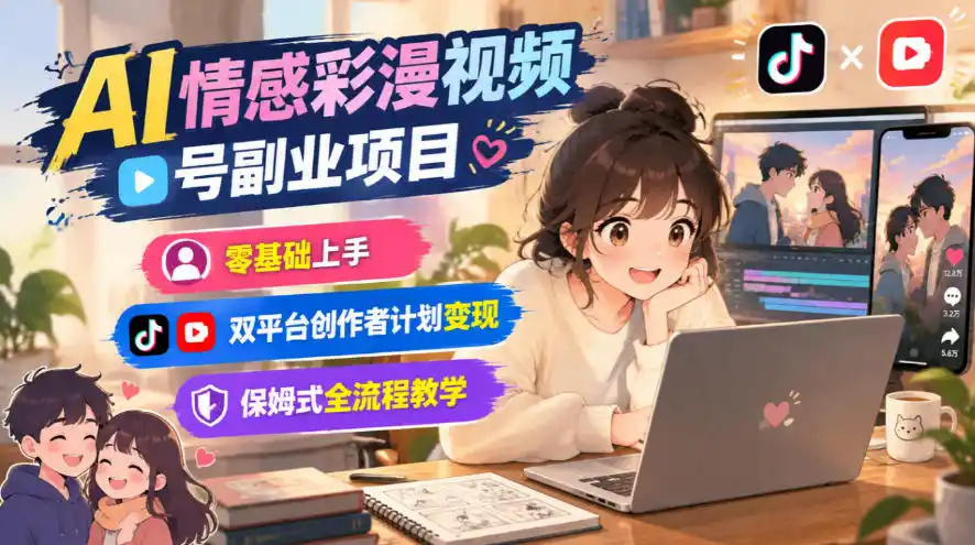 AI情感彩漫视频号副业项目,零基础上手,双平台创作者计划变现,保姆式全流程教学-来缘阁
