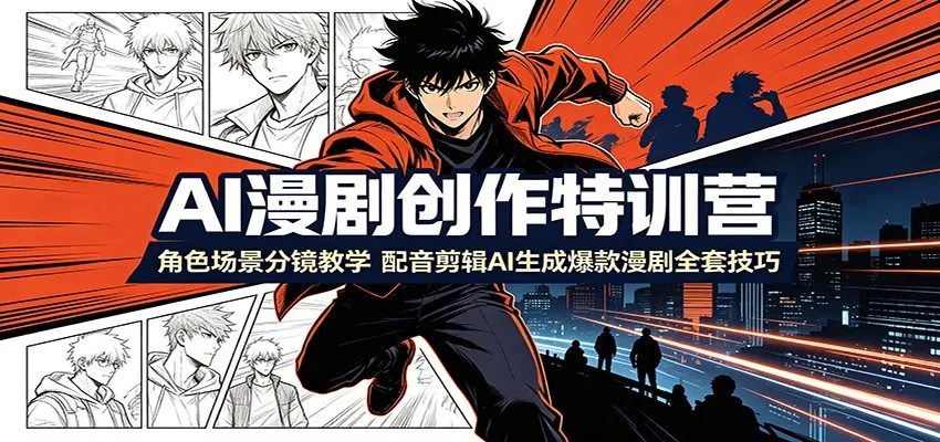 AI漫剧创作特训营:角色场景分镜教学,配音剪辑AI生成爆款漫剧全套技巧-来缘阁