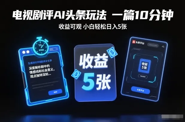 电视剧评AI头条玩法，一篇10分钟，收益可观，小白轻松日入5张+【独家】-来缘阁