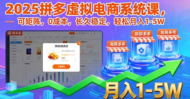 2025拼多多虚拟电商系统课，可矩阵，0成本，长久稳定，轻松月入1-5W-来缘阁