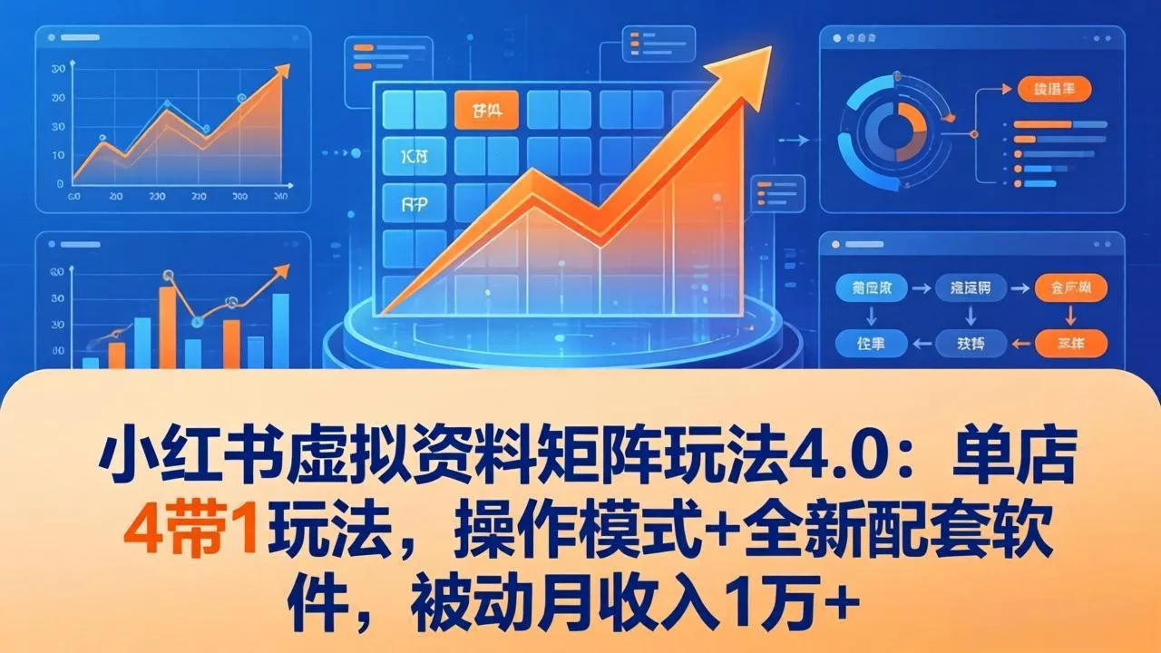 小红书虚拟资料矩阵玩法4.0:单店4带1玩法,操作模式+全新配套软件,被动月收入1万+-来缘阁