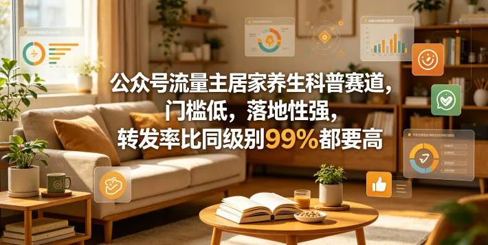 公众号流量主居家养生科普赛道，门槛低，落地性强，转发率比同级别99％都要高-来缘阁