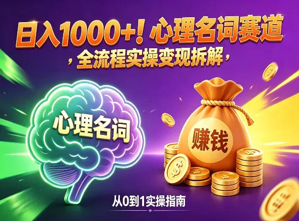 心理名词赛道，新手小白也能做，全流程项目拆解，单日变现1k+-来缘阁