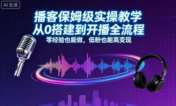 播客保姆级实操教学，从0搭建到开播全流程，零经验也能做，低粉也能高变现-来缘阁