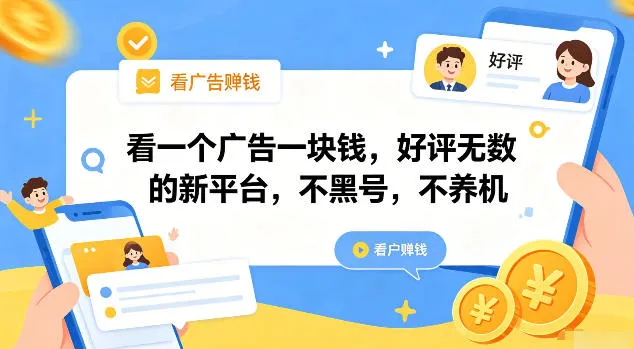 看一个广告一块钱，好评无数的新平台，不黑号，不养机【揭秘】-来缘阁