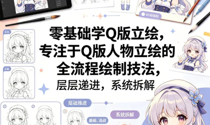 零基础学Q版立绘，专注于Q版人物立绘的全流程绘制技法，层层递进，系统拆解-来缘阁