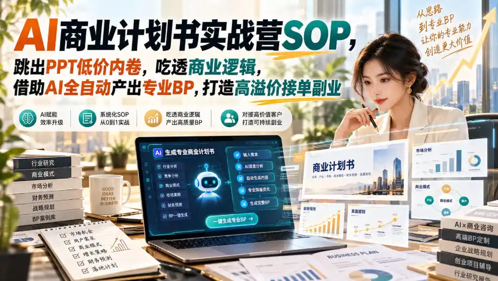 AI商业计划书实战营SOP,跳出PPT低价内卷,吃透商业逻辑,借助AI全自动产出专业BP,打造高溢价接单副业-来缘阁