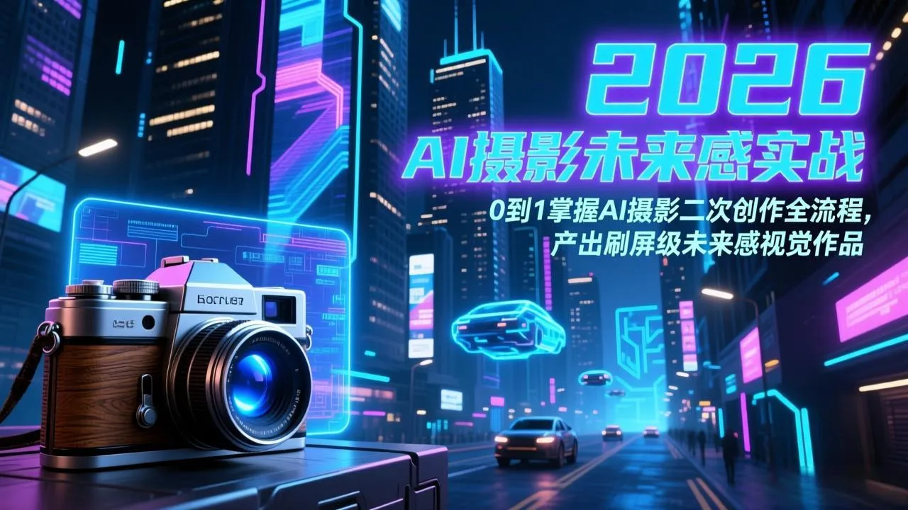 2026 AI摄影未来感实战:0到1掌握AI摄影二次创作全流程,产出刷屏级未来感视觉作品-来缘阁