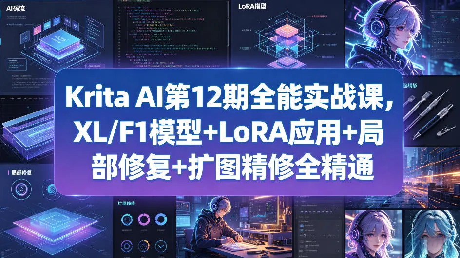 Krita AI第12期全能实战课，XL/F1模型+LoRA应用+局部修复+扩图精修全精通-来缘阁