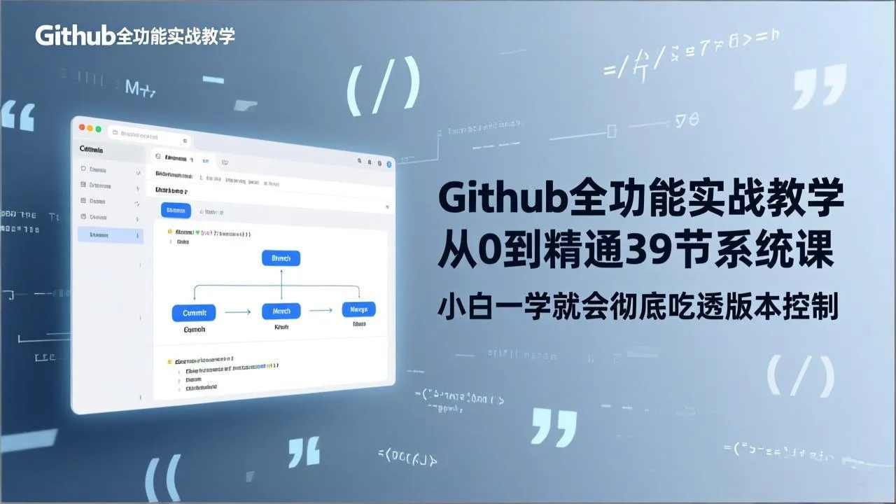 GitHub-全功能实战教学，从0到精通39节系统课，小白一学就会彻底吃透版本控制-来缘阁