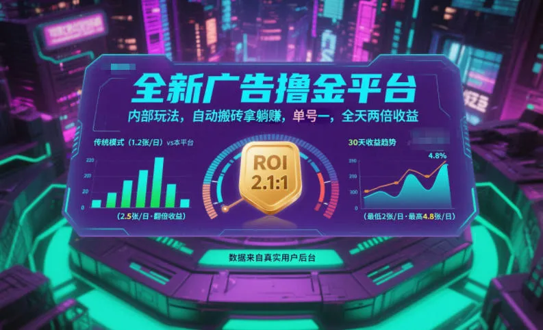 全新广告撸金平台，内部玩法，自动搬砖拿躺賺，单号一天保底2张+，全天两倍收益【揭秘】-来缘阁