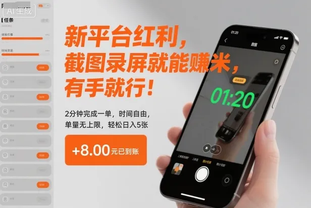 新平台红利，截图录屏就能賺米，有手就行！2分钟完成一单，时间自由，单量无上限，轻松日入5张【揭秘】-来缘阁