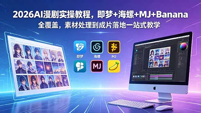 2026AI漫剧实操教程,即梦+海螺+MJ+Banana全覆盖,素材处理到成片落地一站式教学-来缘阁
