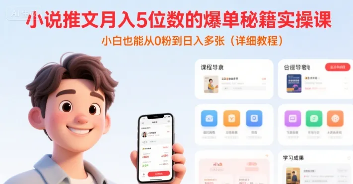 小说推文月入5位数的爆单秘籍实操课,,小白也能从0粉到日入多张(详细教程)-来缘阁