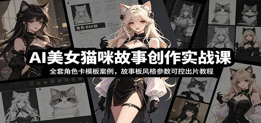 AI美女猫咪故事创作实战课:全套角色卡模板案例,故事板风格参数可控出片教程-来缘阁
