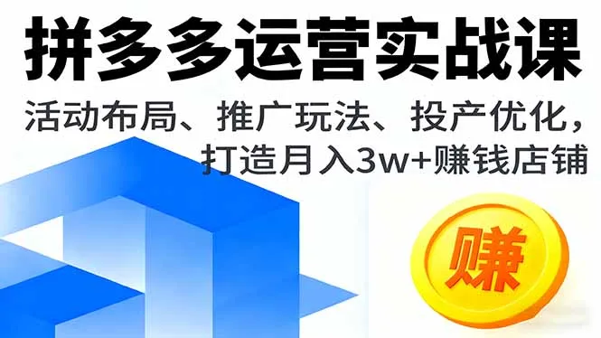 拼多多运营实战课，活动布局、推广玩法、投产优化，打造月入3w+赚钱店铺-来缘阁