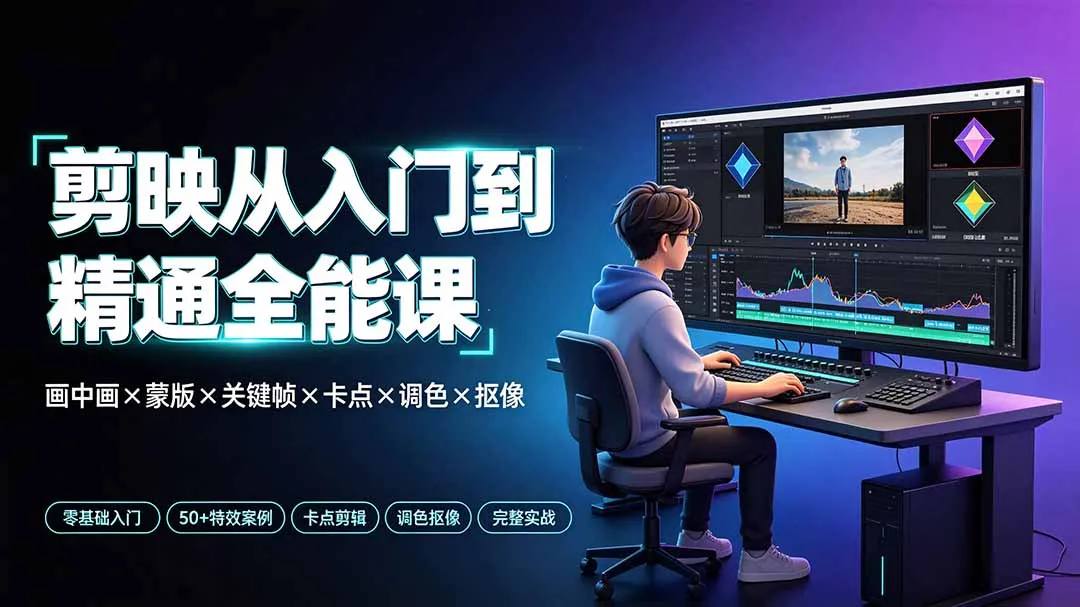 剪映从入门到精通全能课：画中画×蒙版×关键帧×卡点×调色×抠像，一站式掌握剪辑核心技能-来缘阁
