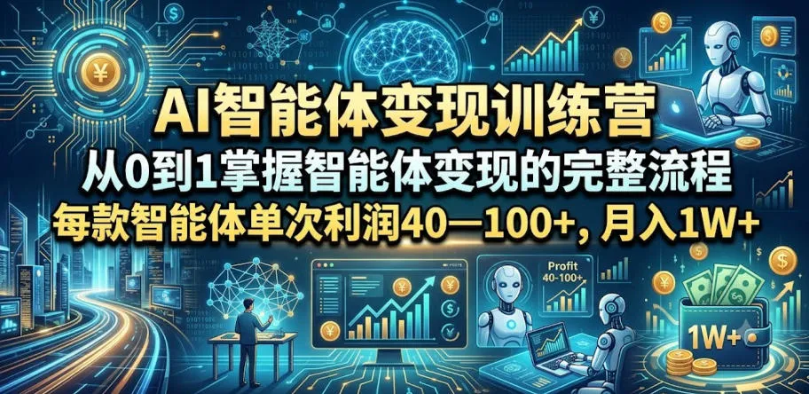 AI智能体变现训练营，从0到1掌握智能体变现的完整流程，每款智能体单次利润40—100+，月入1W+-来缘阁