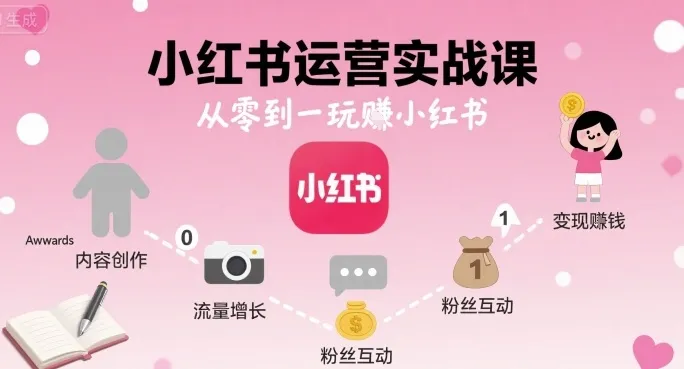 小红书运营实战课，从零到一玩賺小红书-来缘阁
