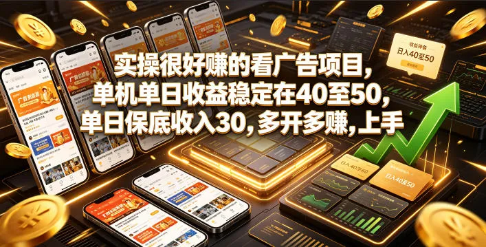实操很好賺的看广告项目，单机单日收益稳定在40至50，单日保底收入30，多开多賺，上手就能变现【揭秘】-来缘阁